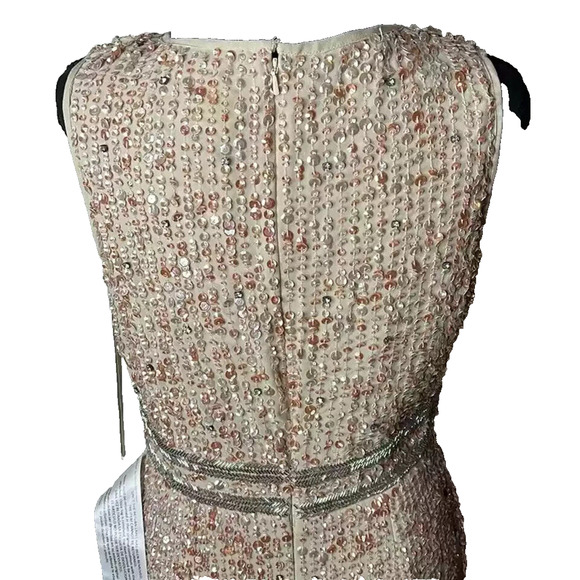 NWT Mac Duggal 70267 Nude Sequined Sleeveless V Neck‎ Midi Sheath Dress Size 12 - Picture 5 of 6